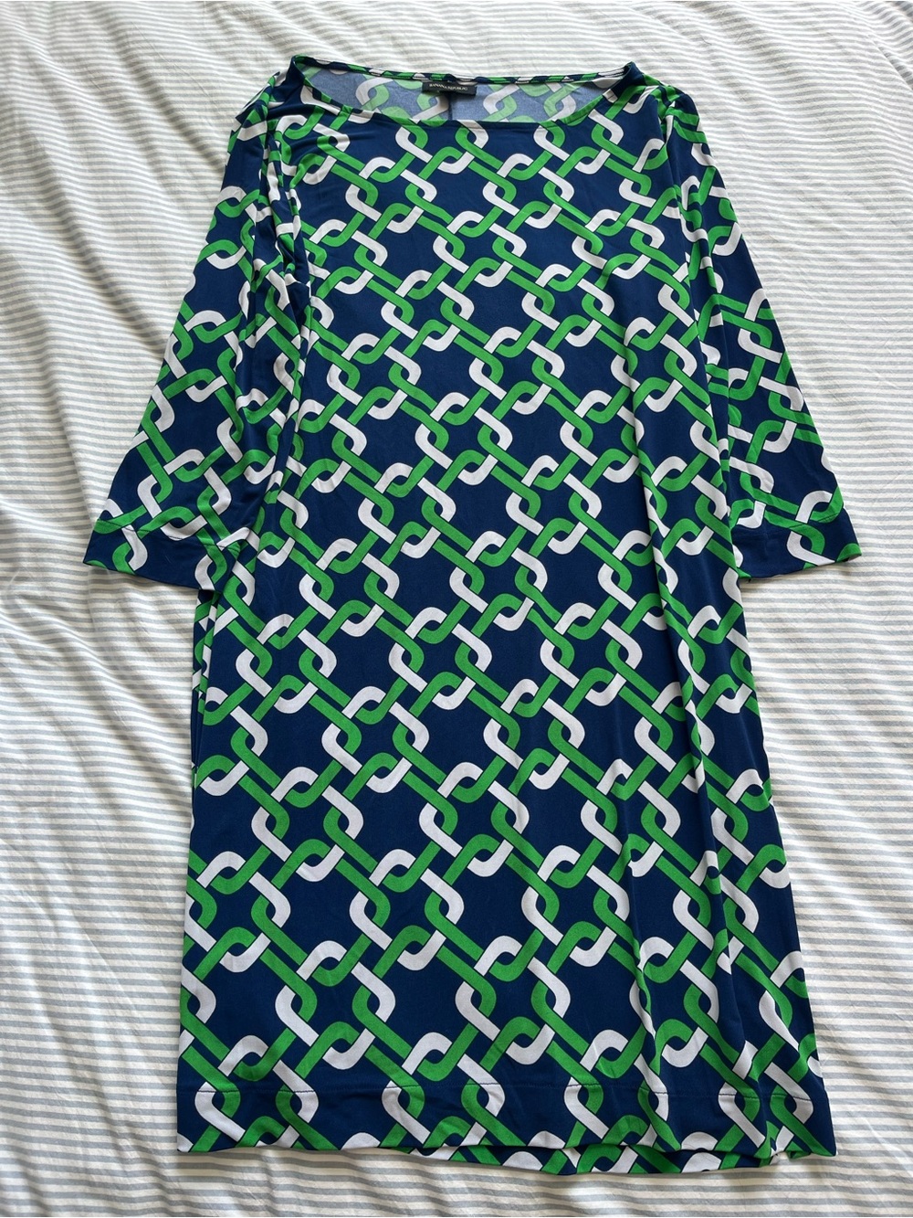 Banana Republic Navy Blue, Green & White Geometric Midi Dress